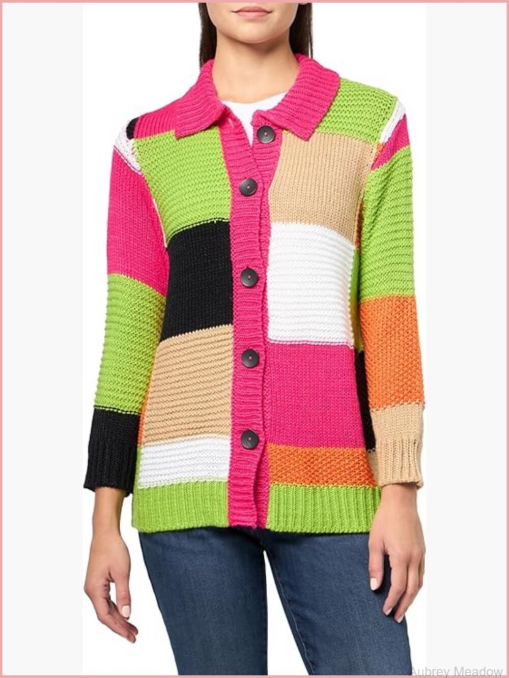 Three Quarters Sleeve Drop Shoulder Button Front Cardigan Sweater, M